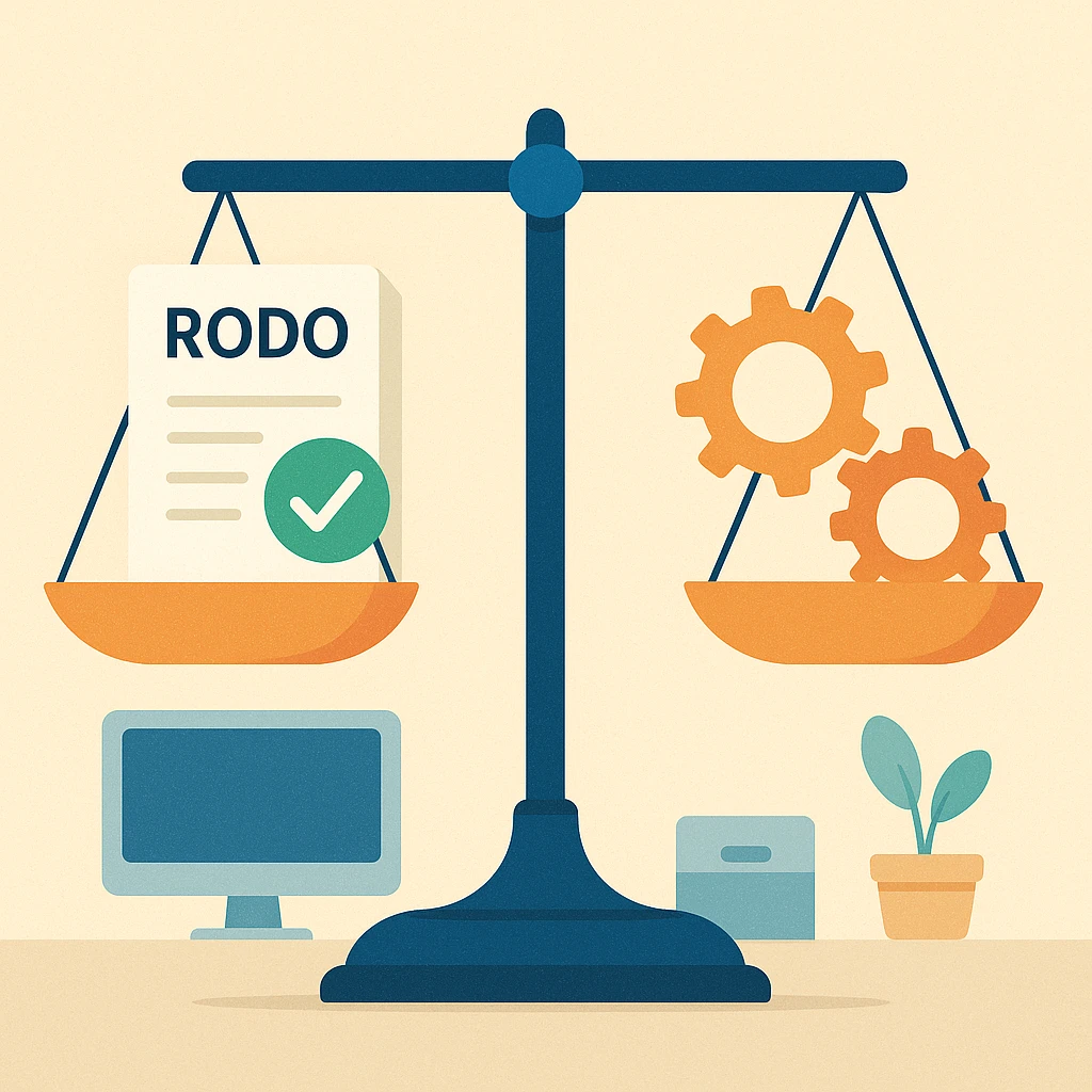 Illustration of RODO compliance and business productivity in harmony